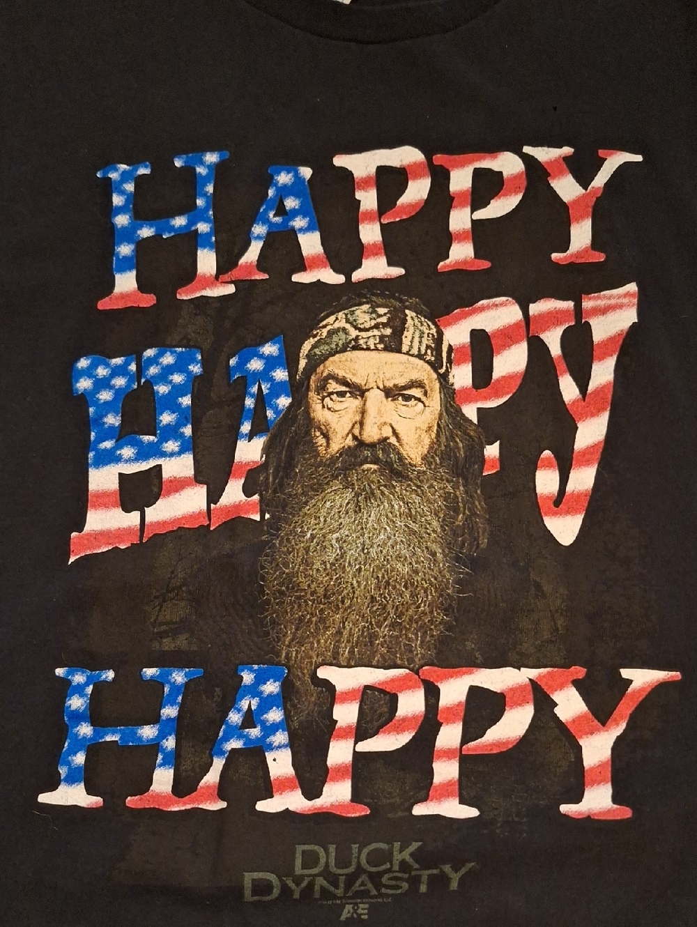 Vintage Duck Dynasty Graphic Tee - American Flag 'Happy' Print